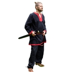 Black & Red Viking-Style Medieval Cotton Tunic – Lightweight LARP and Reenactment Base Layer