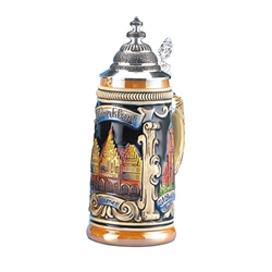 Frankfurt Cityscape Beer Stein - 0.5L Handcrafted German Stoneware