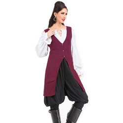 Burgundy Long Linen Vest C1354