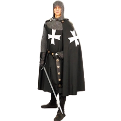 Hooded Hospitaller Cape - Black with White Cross 101601